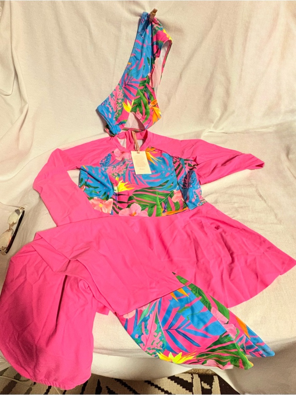 Grace Karin Bright Pink and Blue Tropical Swim 3 piece set.